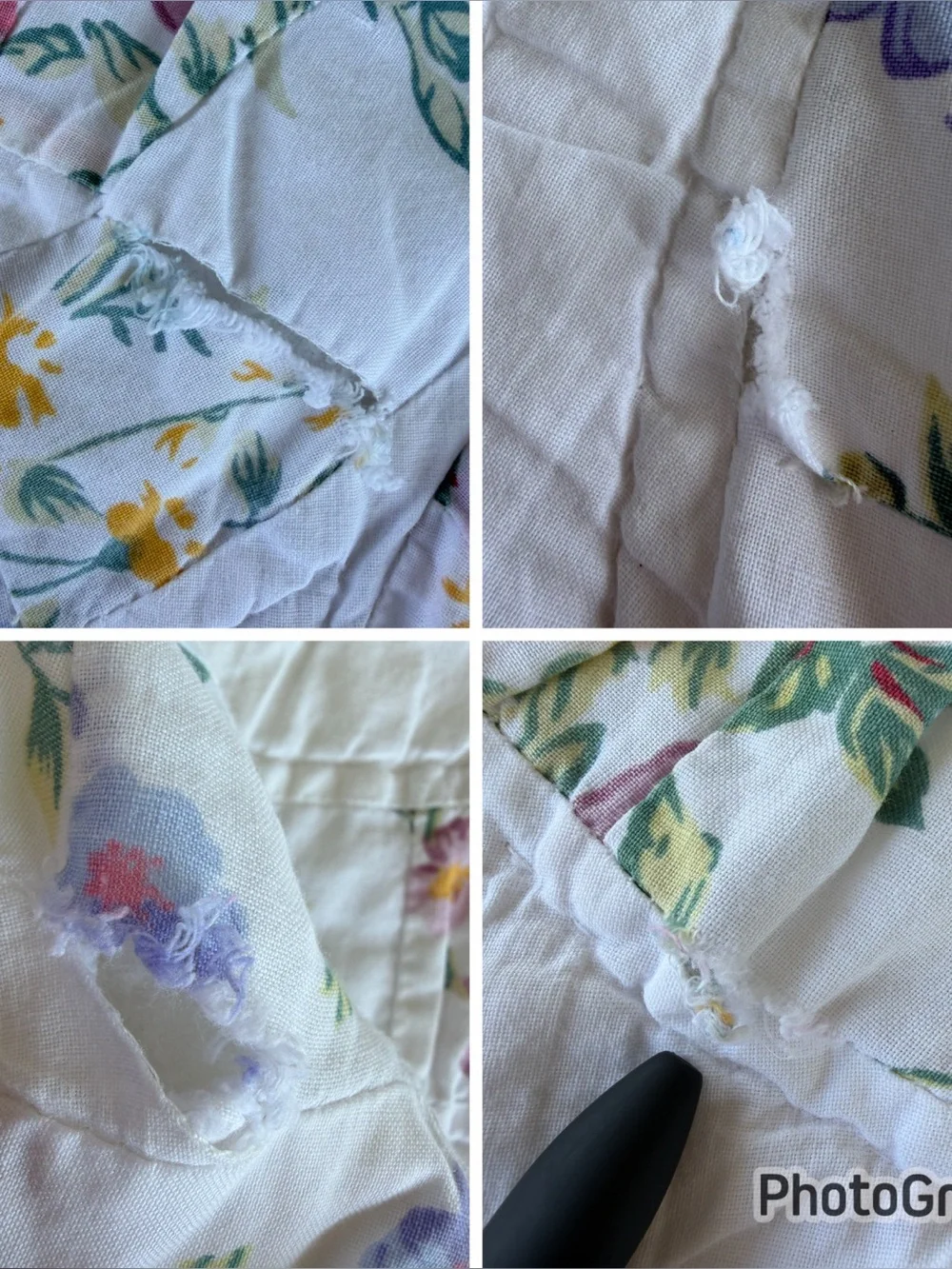VTG 90s Floral Double Wedding Ring Quilt Scallop Edge Hand Quilted 84x100 READ